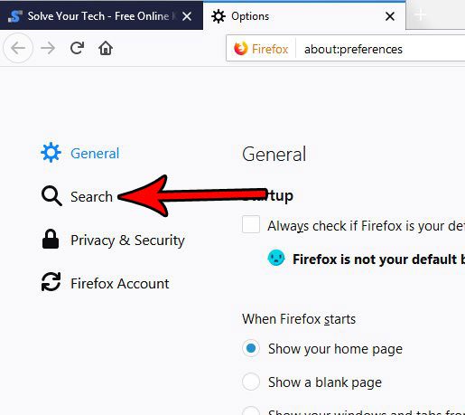 select the search tab in firefox