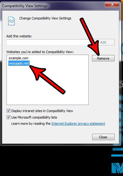 how to remove a site from compatibility view in internet explorer 11