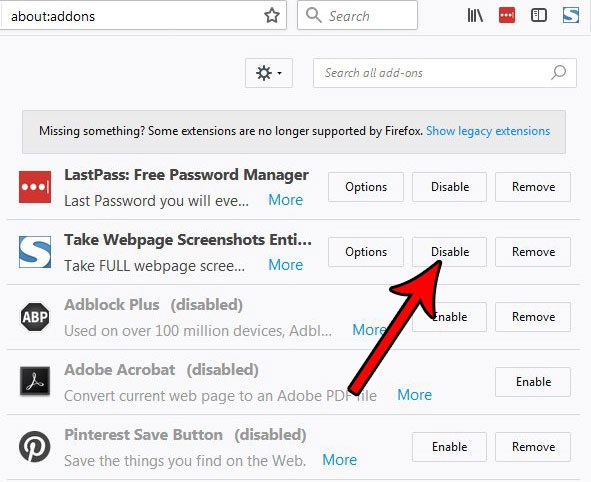 how to disable an add-on in firefox