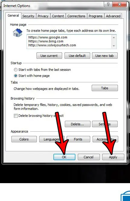 apply home page changes in internet explorer