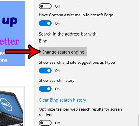 click the change search engine button