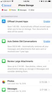 how to view storage recommendations on iphone