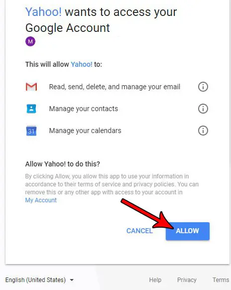 allow yahoo to access other email account