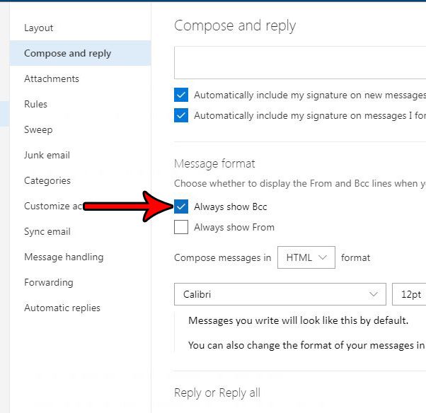 outlook.com how add bcc field