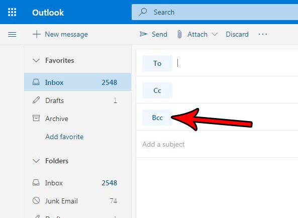 how to show the bcc field in outlook.com