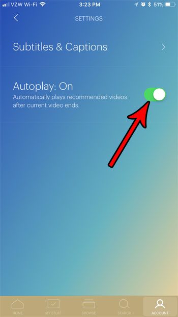 how to change the hulu autoplay setting in the iphone app