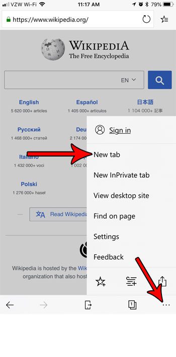 open new tab in edge on iphone