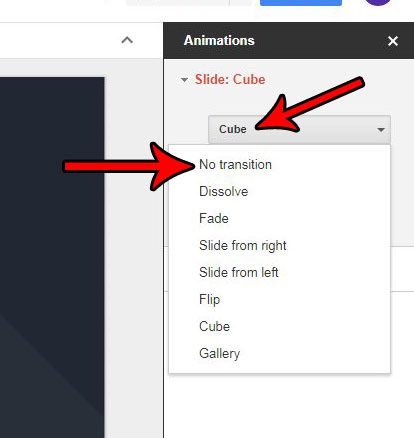 how to remove a transition in google slides