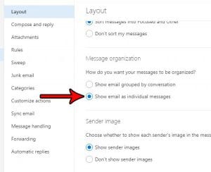how turn off conversation view outlook.com