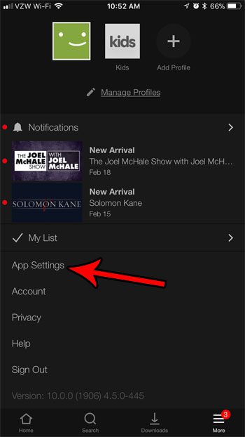 open the iphone netflix app settings menu