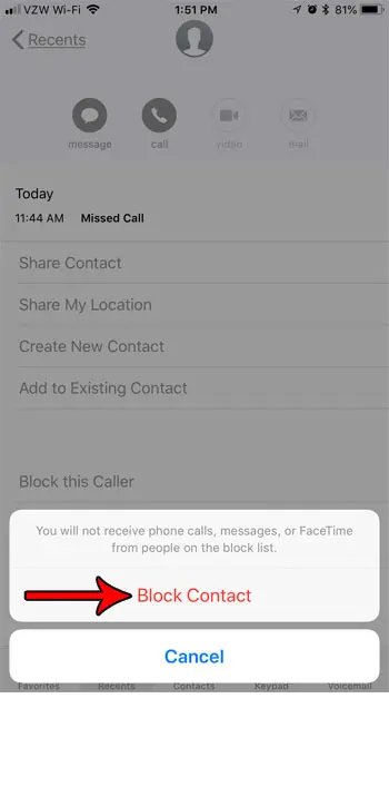how block contact iphone