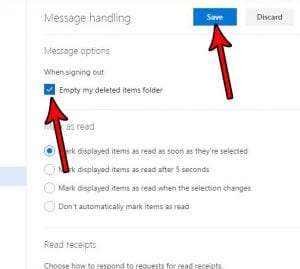 how empty deleted items folder outlook.com