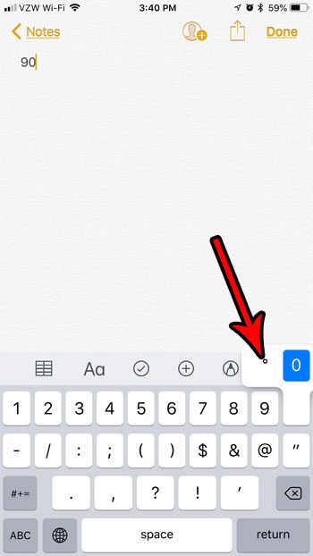 how to insert degree symbol iphone 7
