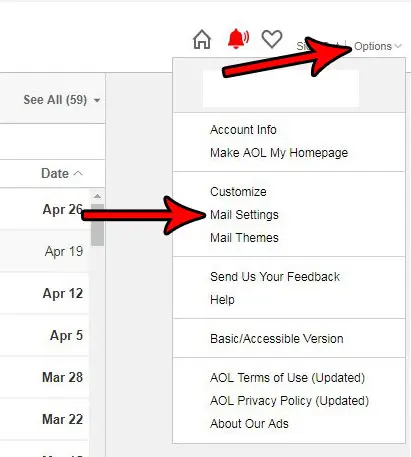 open the aol mail settings menu