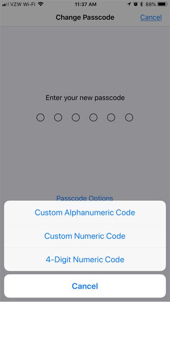 what kind passcode can use iphone 7