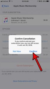 how to cancel apple music subscription from iphone