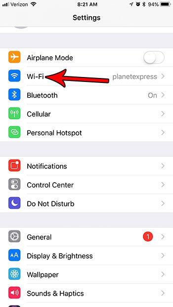 open the wifi menu on an iphone 7