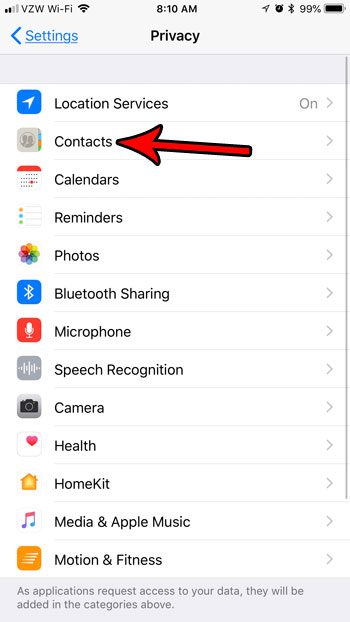 open contacts privacy options