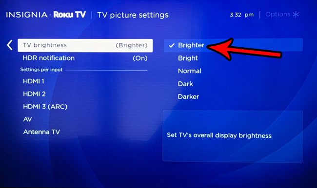 how to adjust brightness on the roku tv