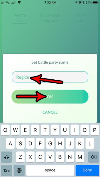 set a name for your pokemon go battle party
