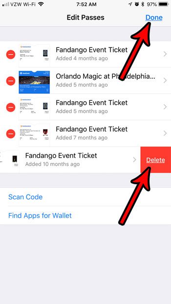 how to delete items from iphone wallet