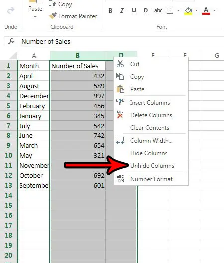 how to unhide a column in excel online