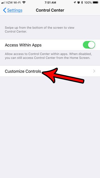 customize controls iphone control center