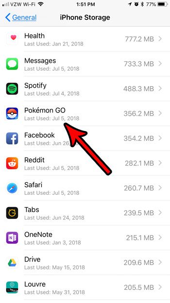 view pokemon go storage usage iphone
