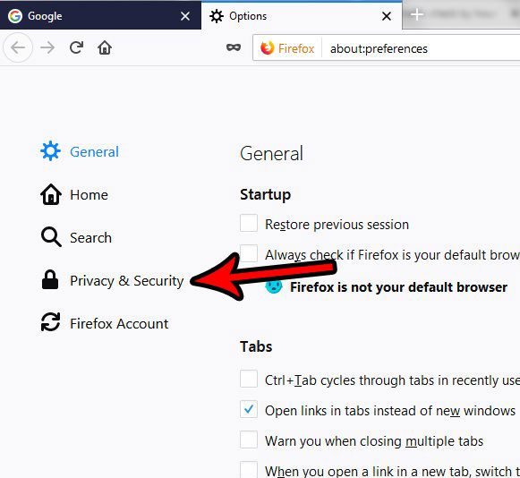 firefox privacy and security menu