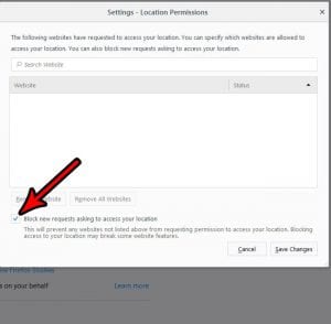how to block location requests from websites in firefox