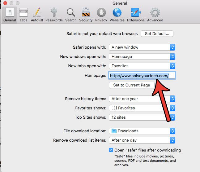 how to change the homepage in safari on a mac