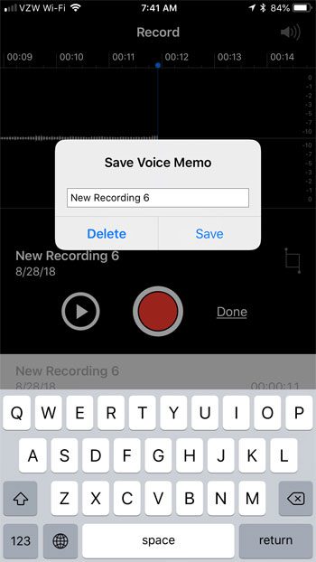 save a voice memo recording on iphone