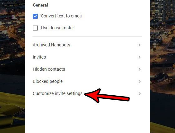 customize invite settings for google hangouts