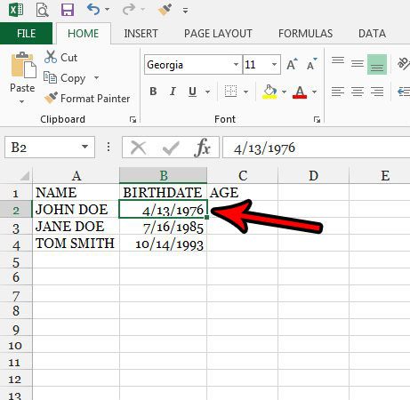 how to determine age with a formula in excel