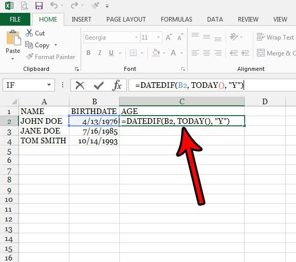 how to calculate age in excel 2013