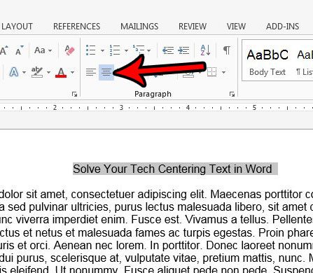 how to horizontally center text in word
