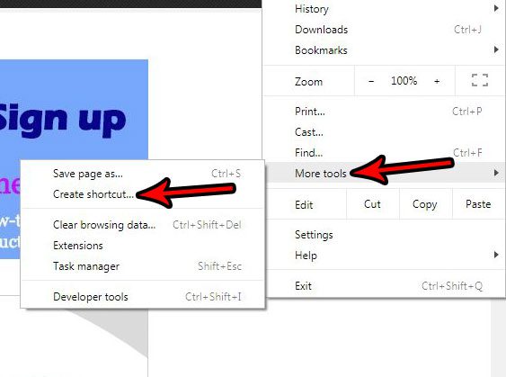 create web page shortcut in google chrome