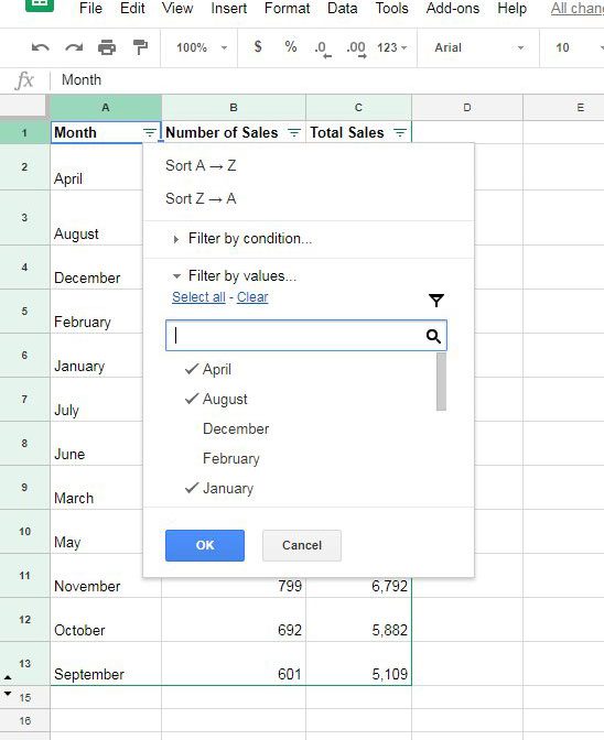 how to create a filter in google sheets