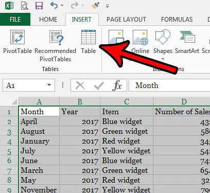 how to create a table in excel 2013