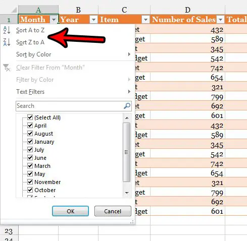 sort by value in excel 2013 table