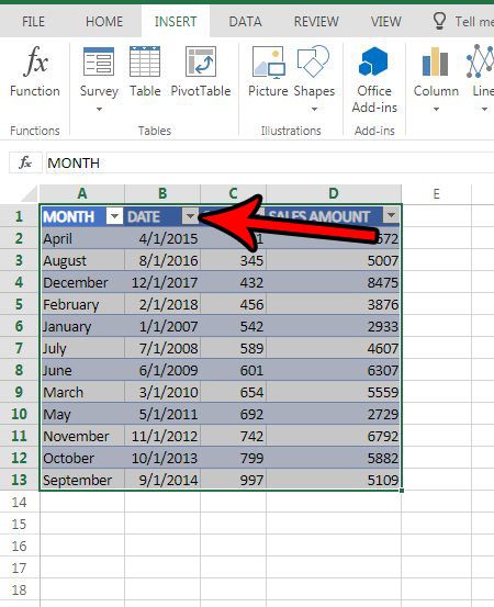 tabla de clasificación de fechas Excel en línea