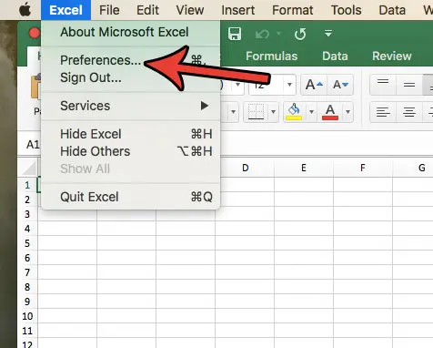 abre el menú de preferencias de Excel