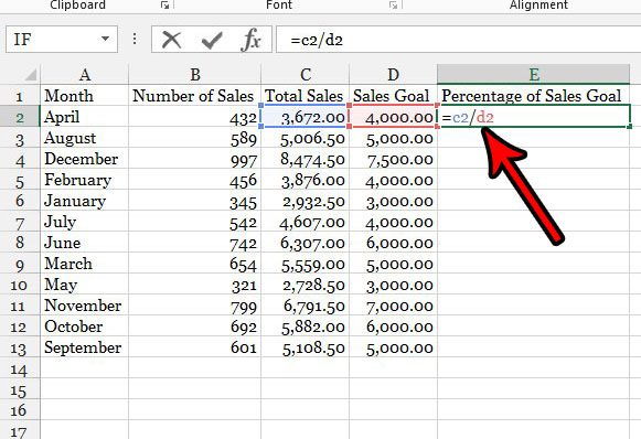 fórmula de porcentaje en Excel 2013