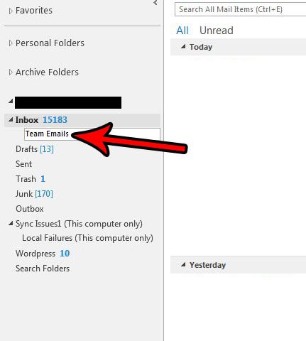 how to create a new folder in outlook