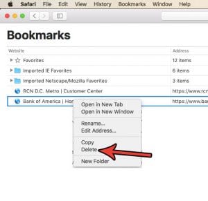 how to delete favorites on safari macbook