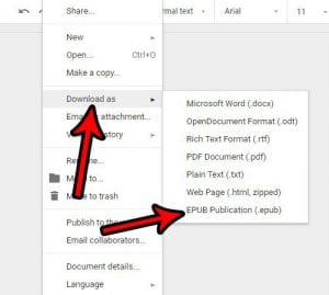 how to save in epub file format from google docs