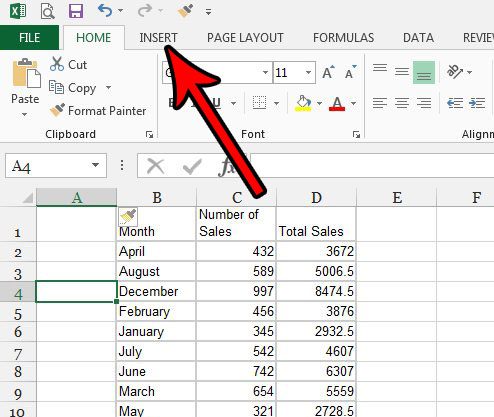haga clic en la pestaña insertar en Excel 2013