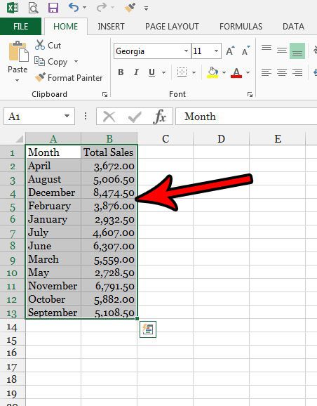 select the data for the pie chart in excel 2013