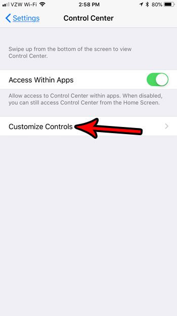 customize controls in control center