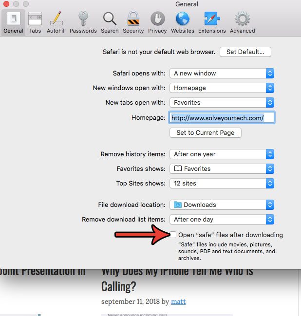 cómo detener la descompresión automática de archivos safari mac